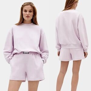 SLEEPER Diana Lilac Crewneck Pullover Sweatshirt And Elastic Waist Shorts‎ Set S